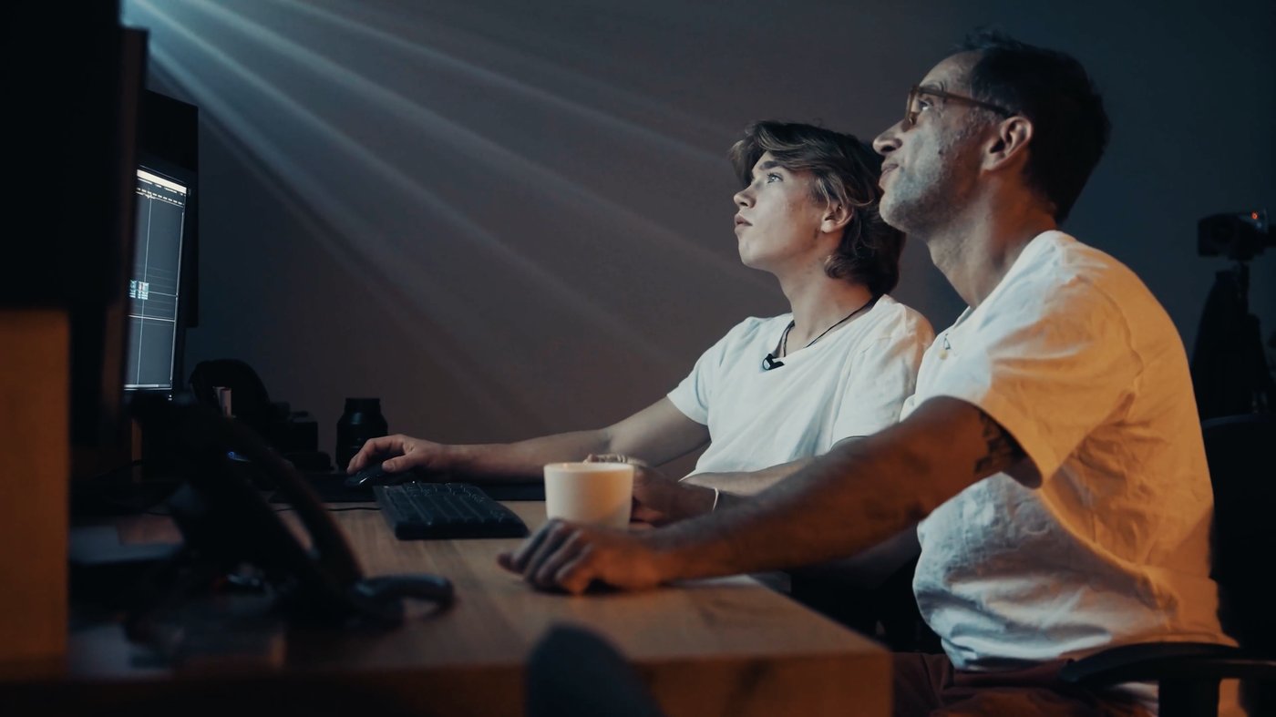 Marek and Aleksander editing the Live Beyond film in the studio