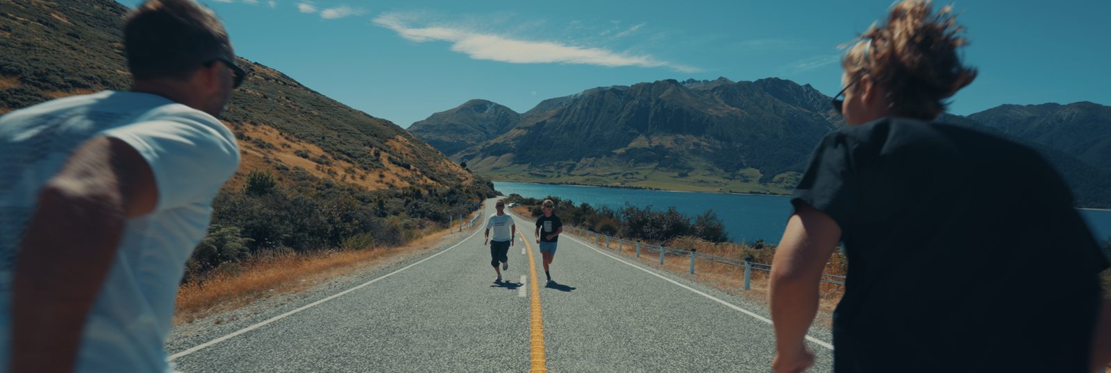 Marek and Aleksander running, New Zealand